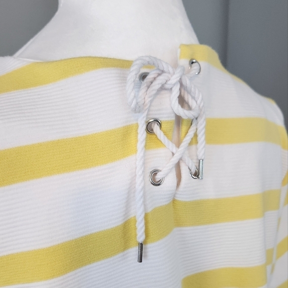TALBOTS Yellow and White Striped Top. Cotton. Size Large - Picture 5 of 6